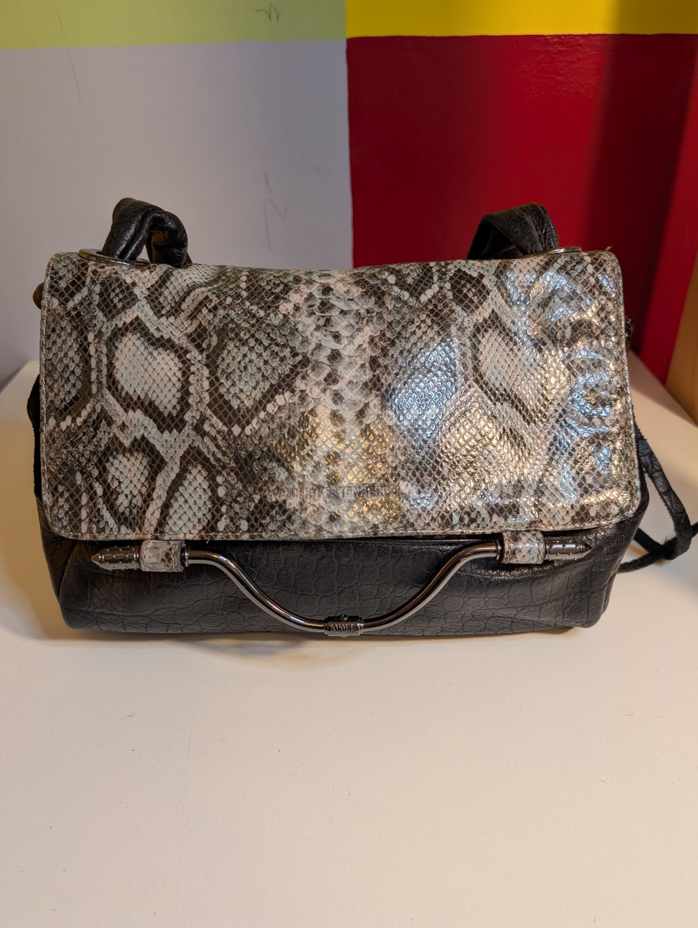 Aimee Kestenberg Snake Print Crossbody Bag Black Flap Purse
